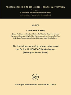 cover image of Die »Noctuinae«-Arten (Agrotinae vulgo sensu) aus Dr. h.c. HÖNE's China-Ausbeuten